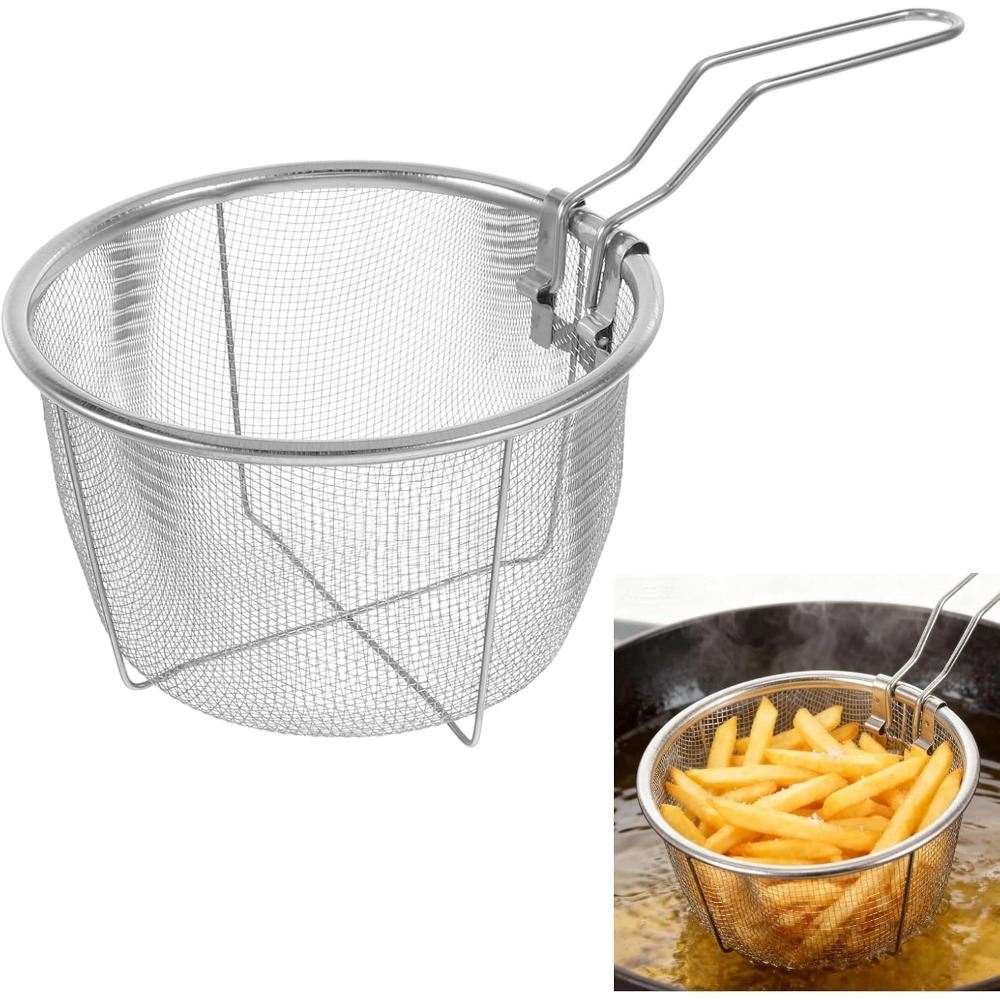 Home Cooking Restaurant - Round Fry Basket with Folding Handle