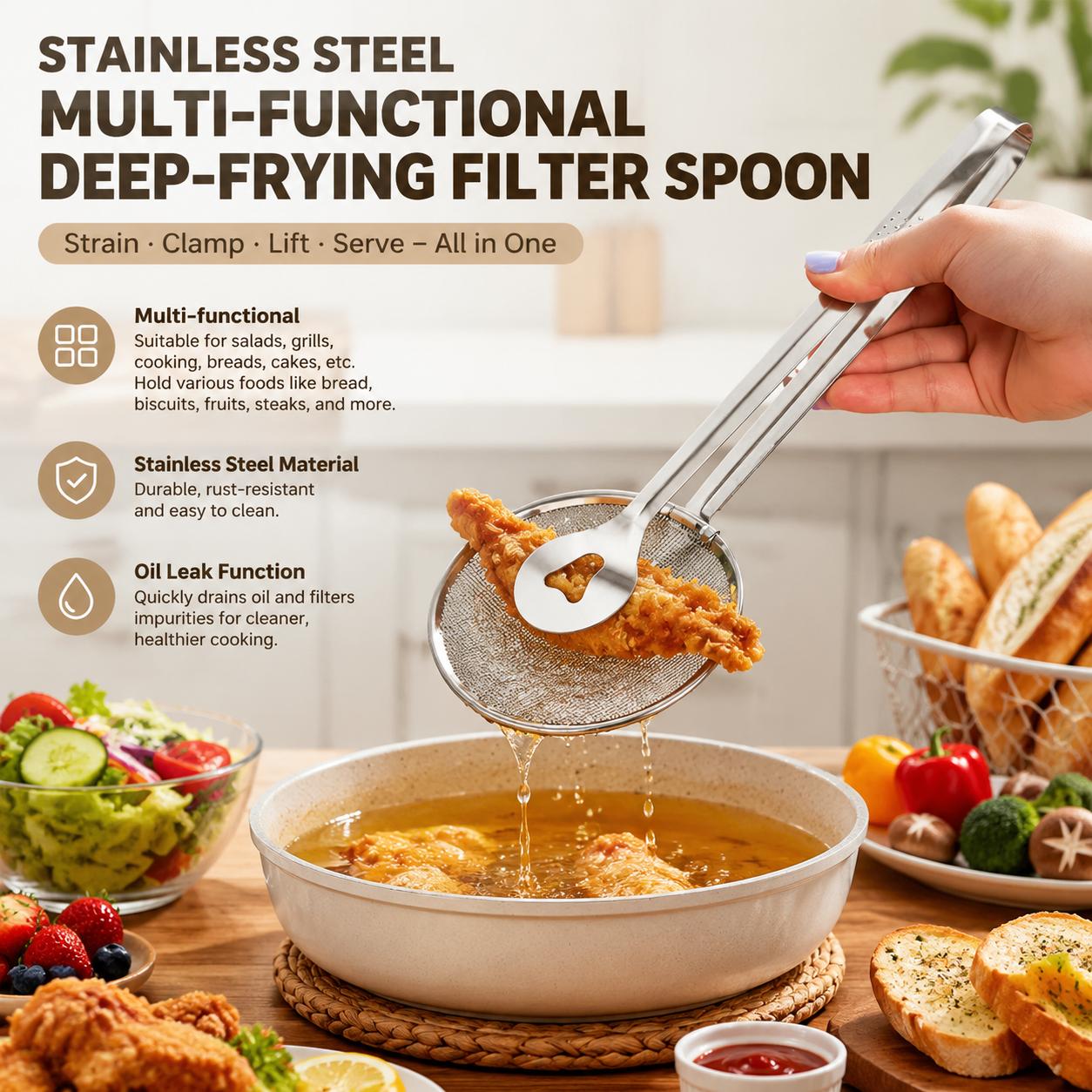 Home Cooking Oil Filter - Stainless Steel Fine Mesh Strainer Spoon